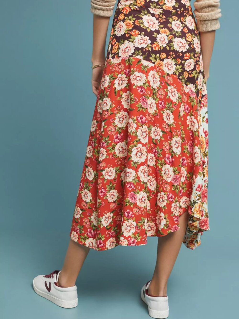 Farm Rio Anthropologie Asymmetrical Floral Patchwork Midi Skirt - Picture 3 of 11